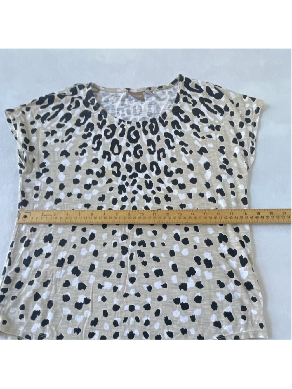 Chico's Womens Leopard Animal Print Cap Sleeve Round Neck Cotton Modal Top 0 - Picture 8 of 9